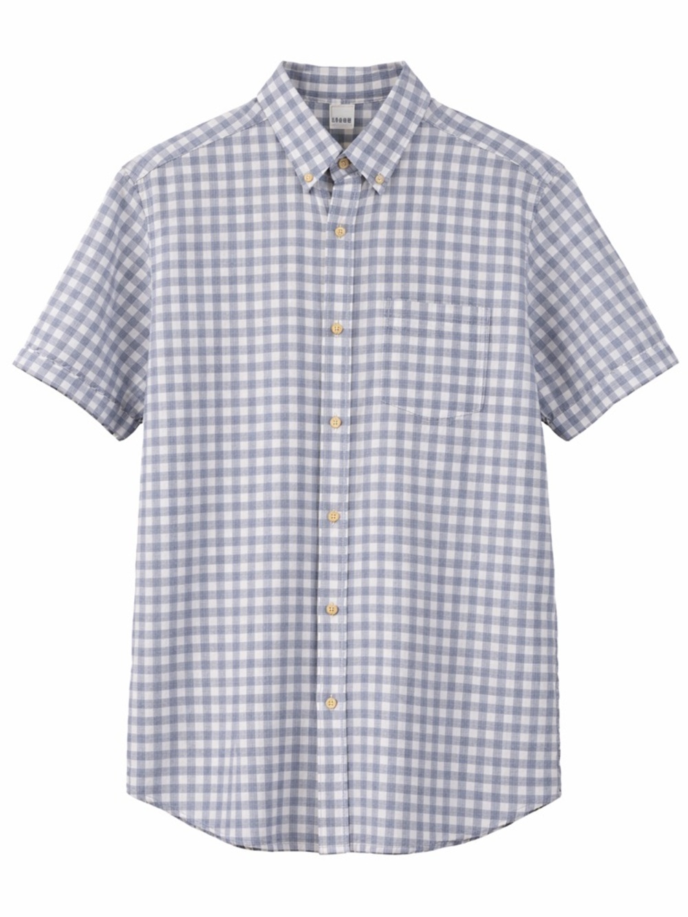 ROWM Blue Gingham Button Down Shirt Men's Large Cotton Blend Short‎ Sleeve